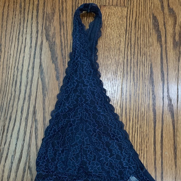 Navy Blue Halter Lace Bralette - Picture 2 of 4